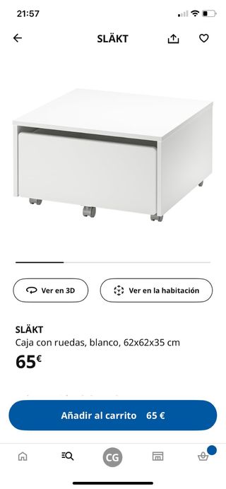 Estructura Cama Ikea Slakt 90x100 Blanca 2 Cajones