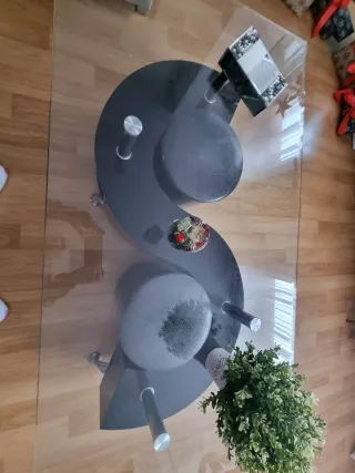 Mesa de centro cristal y metal