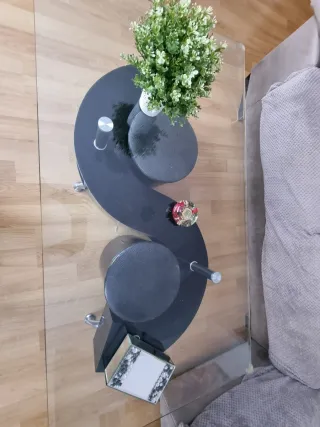 Mesa de centro cristal y metal