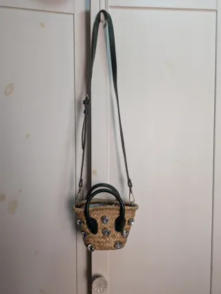 Mini bolso cesta Zara rafia con strass