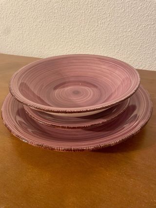 Vajilla cerámica 12 servicios rosa/morado