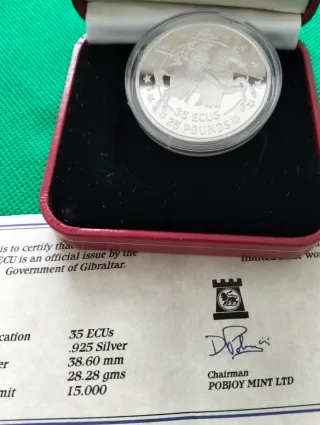 Moneda 35 ECUS 25 Libras Plata, Gibraltar