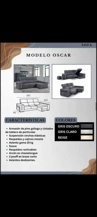 Sofá chaise longue Oscar gris