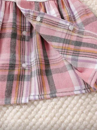 -Vestido muñeco reborn o  bebé 0-1 mes cuadros ros