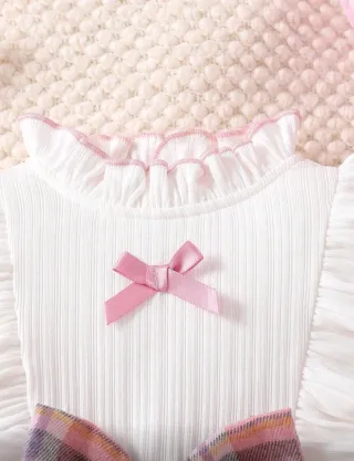 -Vestido muñeco reborn o  bebé 0-1 mes cuadros ros