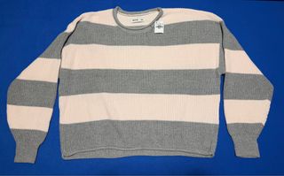 Suéter Hollister Rayas Gris y Rosa Talla S
