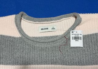 Suéter Hollister Rayas Gris y Rosa Talla S