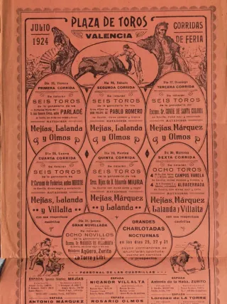 Cartel + programa Toros Valencia 1924