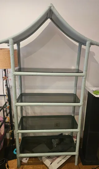 Estantería de bambú con 4 baldas de cristal