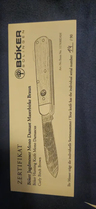 Böker Mono Damascus, 200 capas Curly Birch Brown.