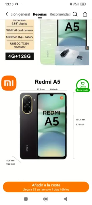 Xiaomi Redmi A5 5g+128G Negro