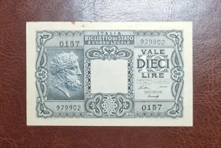 Banconota da 10 Lire Giove Originale Italia