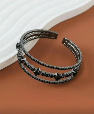 -Pulsera Brazalete Negro con Cristales