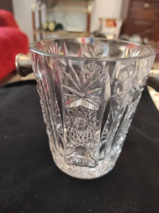 Cubitera antigua cristal plomo asas plata y pinzas