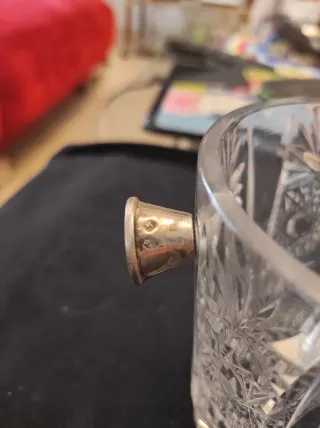 Cubitera antigua cristal plomo asas plata y pinzas