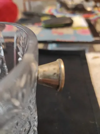 Cubitera antigua cristal plomo asas plata y pinzas