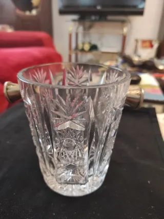 Cubitera antigua cristal plomo asas plata y pinzas