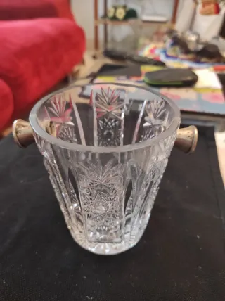 Cubitera antigua cristal plomo asas plata y pinzas