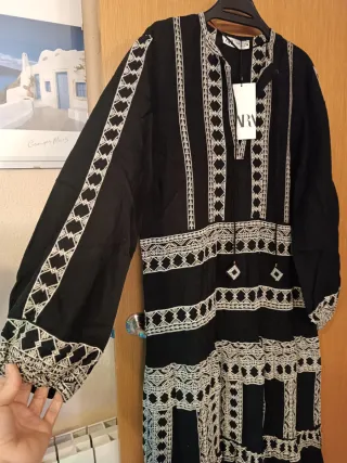 Vestido Zara Lino Boho Negro Talla M