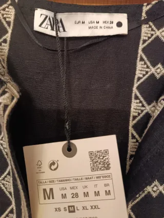 Vestido Zara Lino Boho Negro Talla M