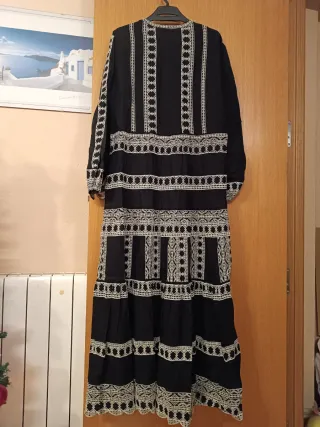 Vestido Zara Lino Boho Negro Talla M