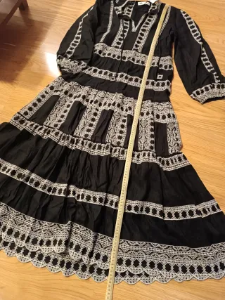 Vestido Zara Lino Boho Negro Talla M