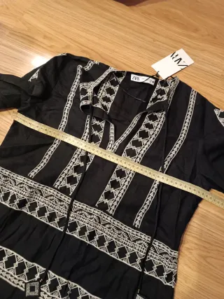Vestido Zara Lino Boho Negro Talla M