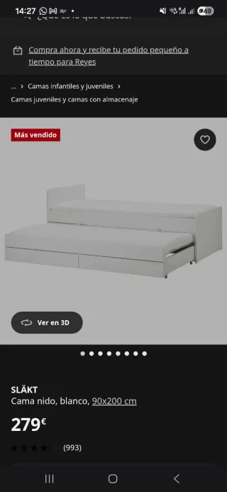 Cama Ikea 90x200cm con cajones