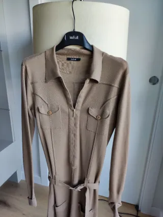 Vestido camisero 100% lana beige