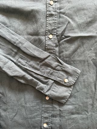 Camisa Zara Lino Cuello Mao Verde Talla M