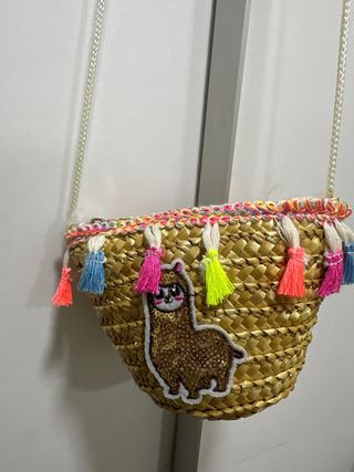 Bolso infantil de paja con llama