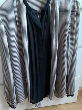 Blusa Rachel Roy Rayas Finas Negra Beige