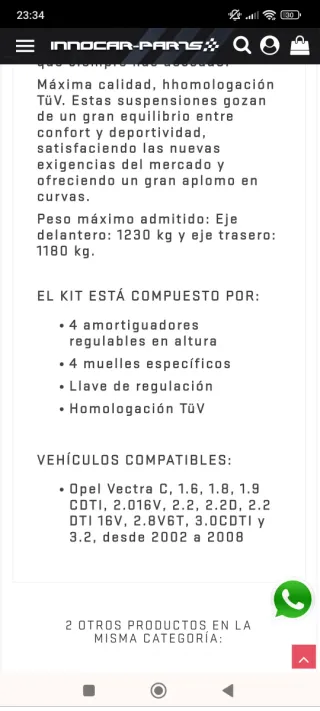 Suspensión roscada BlueLine Opel