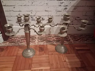 Pareja Candelabros Antiguos Metálicos