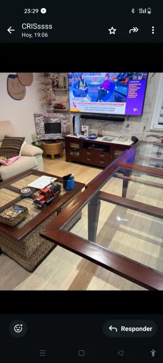 Mesa comedor extensible, madera maciza y cristal