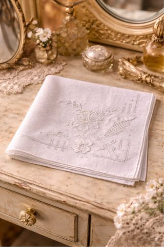 Pañuelo antiguo bordado francés