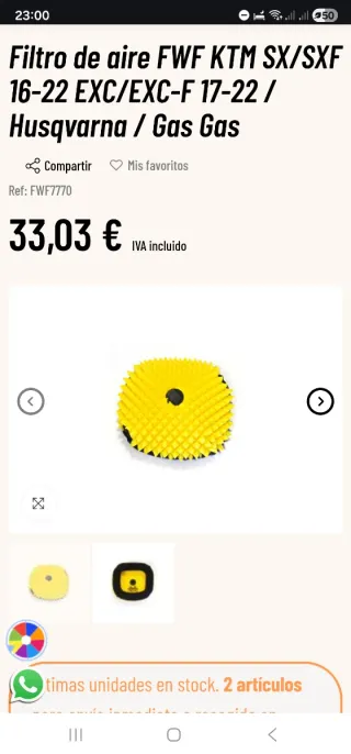 Filtro Aire Proline Funnelweb KTM 125