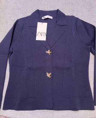 Chaqueta Zara punto flor botón M