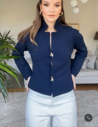 Chaqueta Zara punto flor botón M