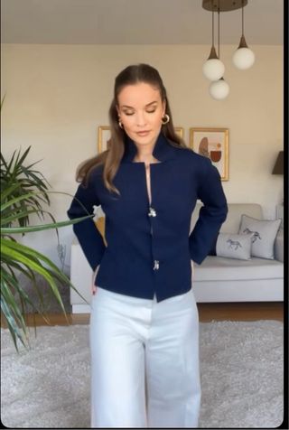 Chaqueta Zara punto flor botón M