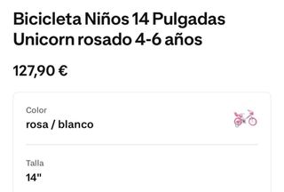 NUEVA Bicicleta infantil unicornio rosa 14 mm