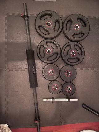 Kit de pesas y barra de gimnasio