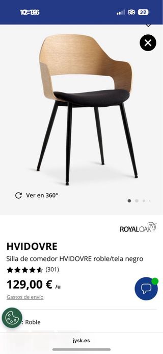 Silla comedor HVIDOVRE roble/tela negro