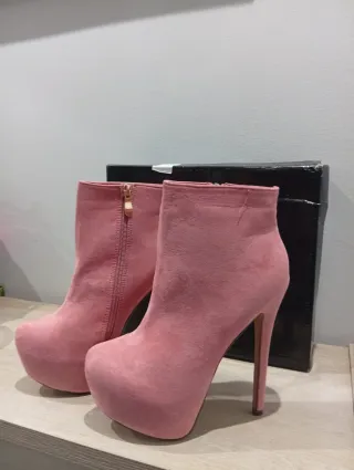 Botines tacón plataforma rosa talla 38