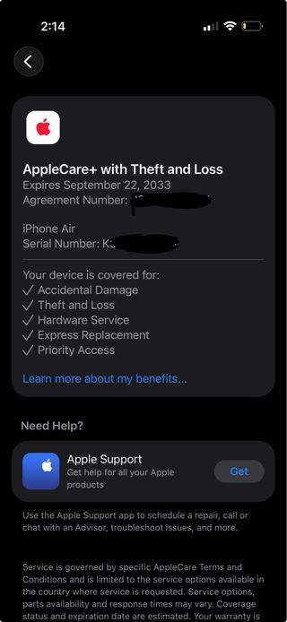 iPhone Air / AppleCare+ Theft and Loss