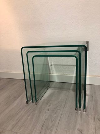 Juego 3 mesas auxiliares cristal macizo