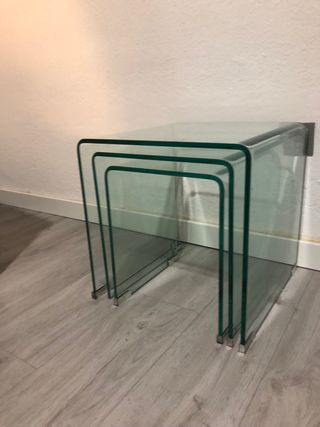 Juego 3 mesas auxiliares cristal macizo
