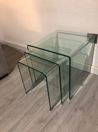 Juego 3 mesas auxiliares cristal macizo