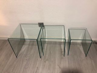 Juego 3 mesas auxiliares cristal macizo
