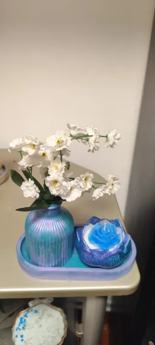 Juego Bandeja, Florero y Vela Flor de Loto